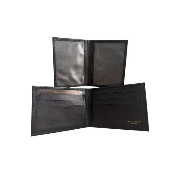 Vintage Men’s Black Split Cowhide Leather Bifold Wallet Made in Taiwan ID Card - Picture 6 of 8